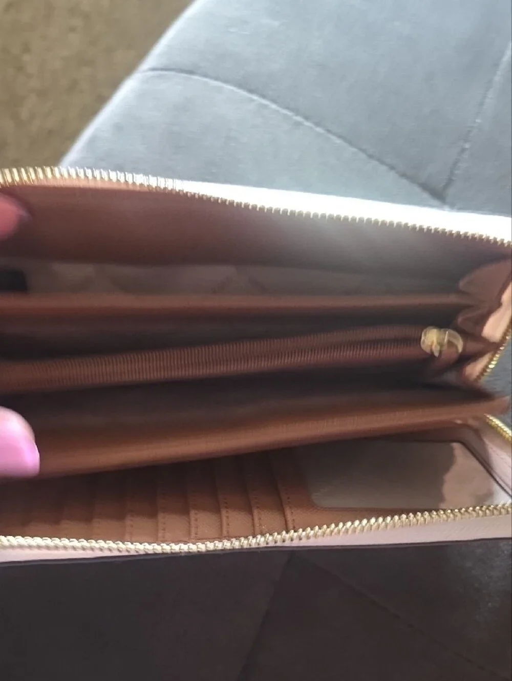 Michael Kors Beige Logo Zip-Around Wristlet with Brown Strap